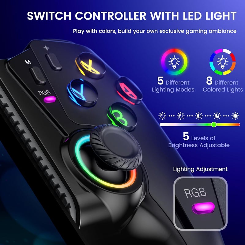 KICKDOT Switch Controller Compatible With Nintendo Switch 2/1/OLED With Hall Joystick LED, Wireless One-Piece Handheld Mobile Phone Controller for iPhone Android Support Xbox, Steam Link, PlayStation 3 skins - Image 4